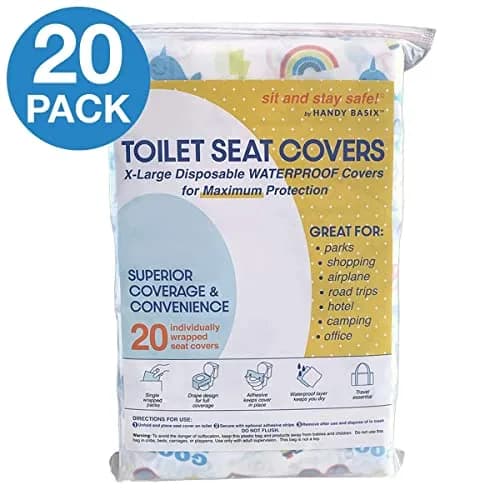 Handy Basix XL Full Coverage Disposable Toilet Seat Covers 20 Pcs (Good Vibes) | Waterproof & Individually Wrapped thumbnail 3