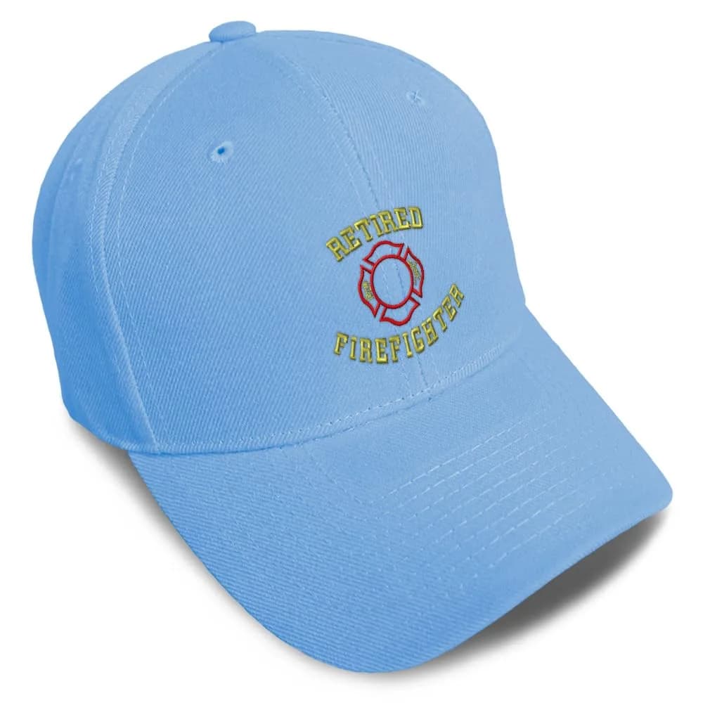 Speedy Pros Baseball Caps for Men & Women Embroidered Retired Firefighter Fireman Embroidery Light Blue | Durable Acrylic, Adjustable Fit — Light Blue Design Only