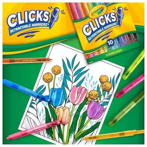 Crayola Clicks Retractable Tip Markers (10 Count, 1 Millimeter) | Washable Cone Tip Art Marker Set thumbnail 4