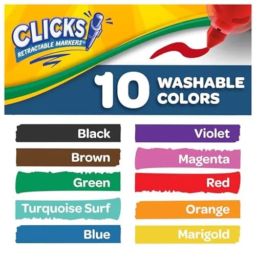 Crayola Clicks Retractable Tip Markers (10 Count, 1 Millimeter) | Washable Cone Tip Art Marker Set thumbnail 6