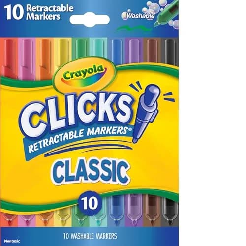 Crayola Clicks Retractable Tip Markers (10 Count, 1 Millimeter) | Washable Cone Tip Art Marker Set thumbnail 1