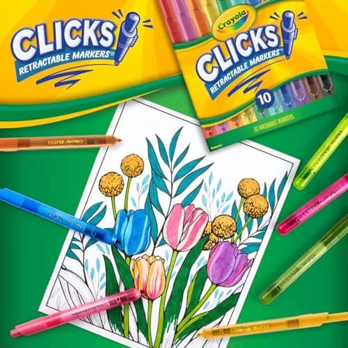 Crayola Clicks Retractable Tip Markers (10 Count, 1 Millimeter) | Washable Cone Tip Art Marker Set thumbnail 2