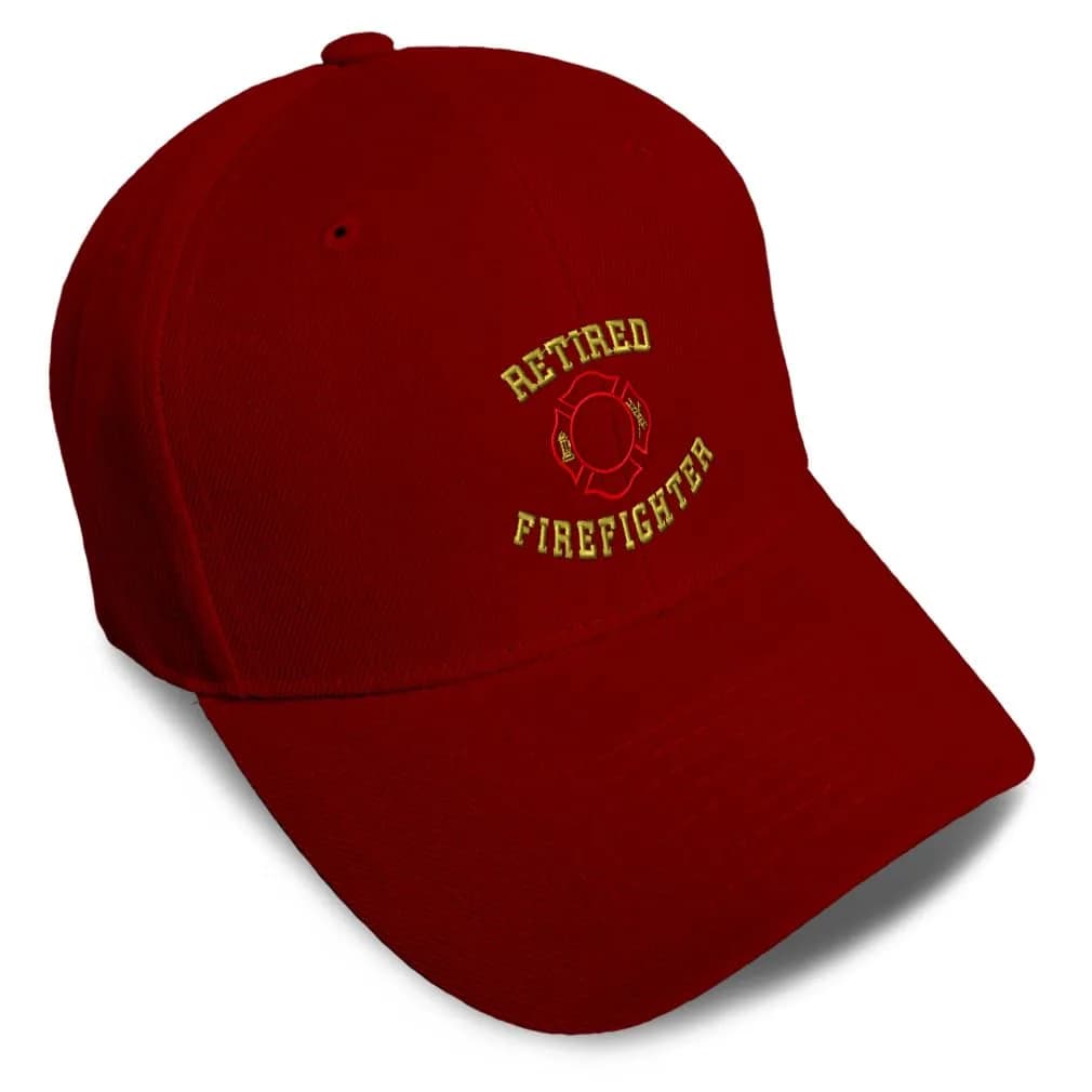 Speedy Pros Baseball Caps for Men & Women Embroidered Retired Firefighter Fireman Embroidery Acrylic Burgundy Design Only | Durable & Sentimental
