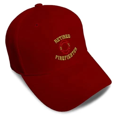 Speedy Pros Baseball Caps for Men & Women Embroidered Retired Firefighter Fireman Embroidery Acrylic Burgundy Design Only | Durable & Sentimental thumbnail 1