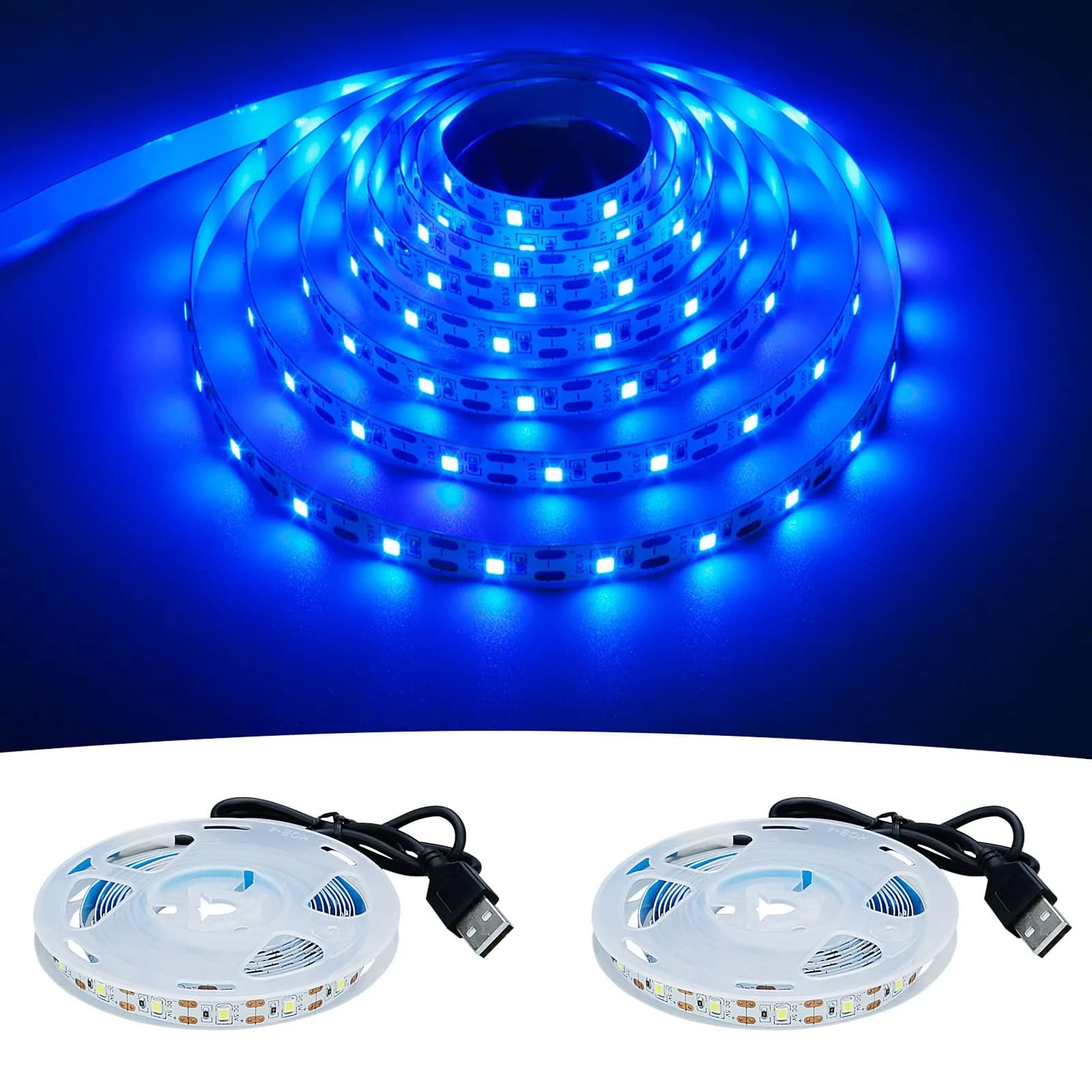 KXZM Blue USB LED Strip Light 4M (13.12ft) 2-Pack | Flexible SMD 2835 Tape Lights for Bedroom & TV Background — Blue
