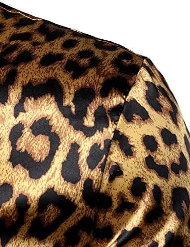 ZEROYAA Men's Slim Fit Leopard Printed Satin Shirt Large | Party & Prom Ready thumbnail 5