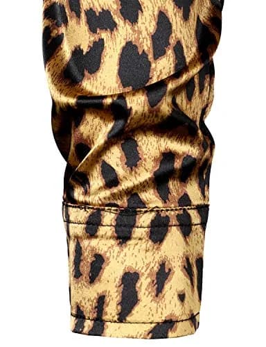 ZEROYAA Men's Slim Fit Leopard Printed Satin Shirt Large | Party & Prom Ready thumbnail 2