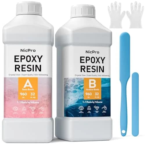 Nicpro 64oz Epoxy Resin Kit | High Gloss & Bubbles Free, Food Safe, 0.5 Gallon (1.89L) | Crystal Clear Finish thumbnail 1