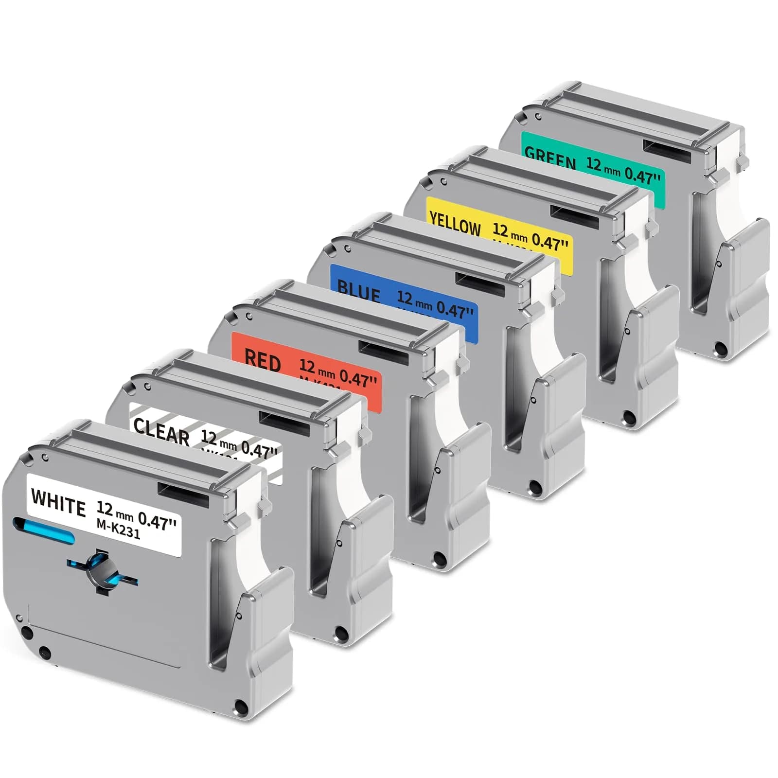 Labelife Replacement M Tape for Brother Label Maker PT-M95 PT-65 PT-45 PT-80 PT-70 | 12mm, 5 Color Pack, Waterproof & Durable — Black on White/Clear/Blue/Red/Yellow/Green