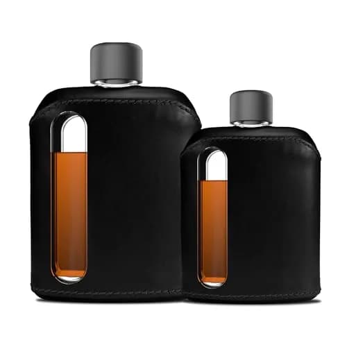 Ragproper Leather Glass Hip Flask Set for Men & Women | Durable Whiskey & Liquor Flasks, 100ml & 240ml, Genuine Leather Cover thumbnail 1
