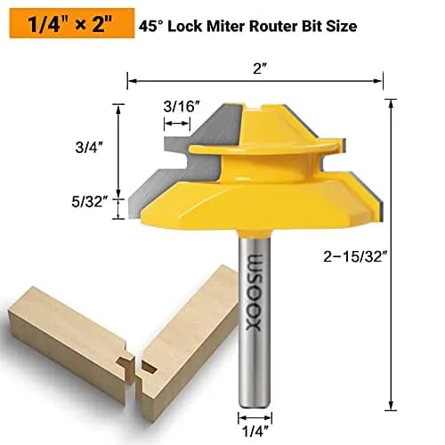WSOOX 1/4 Inch Shank 45 Degree Lock Miter Router Bit Set | Wood Joinery Tools for Perfect Angles thumbnail 4