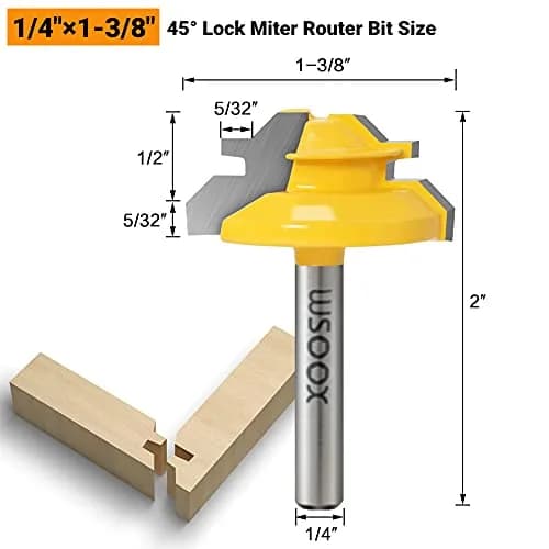 WSOOX 1/4 Inch Shank 45 Degree Lock Miter Router Bit Set | Wood Joinery Tools for Perfect Angles thumbnail 2