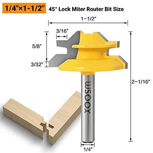 WSOOX 1/4 Inch Shank 45 Degree Lock Miter Router Bit Set | Wood Joinery Tools for Perfect Angles thumbnail 3