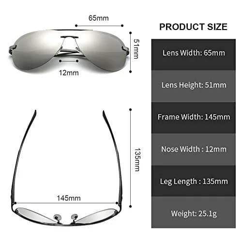 Fishingtours Classic Aviator Sunglasses for Men & Women | 65mm Lens Width (2.56 in) thumbnail 4
