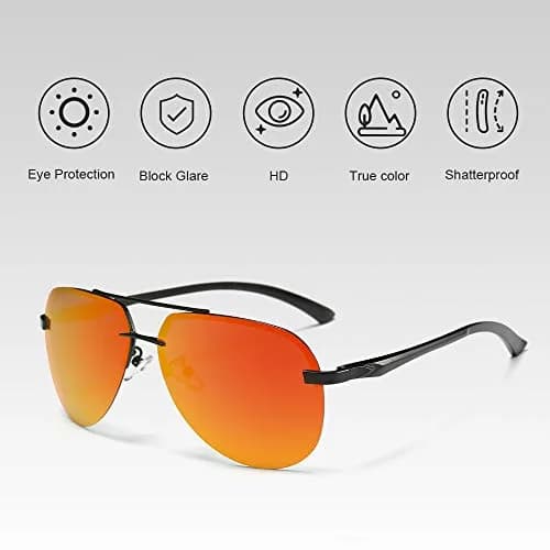 Fishingtours Aviator Sunglasses for Men & Women — Polarized Mirrored Orange Lens, 65mm | Classic Style with UV400 Protection thumbnail 6