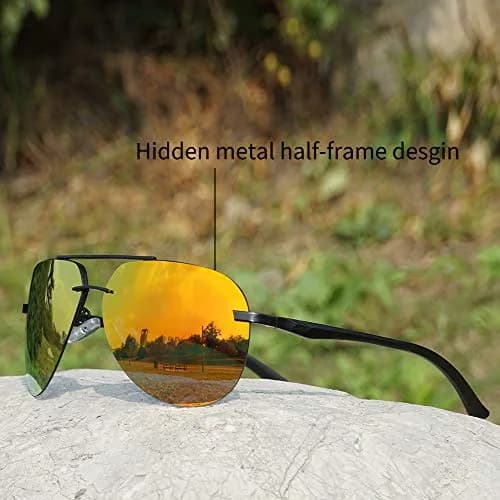 Fishingtours Aviator Sunglasses for Men & Women — Polarized Mirrored Orange Lens, 65mm | Classic Style with UV400 Protection thumbnail 2