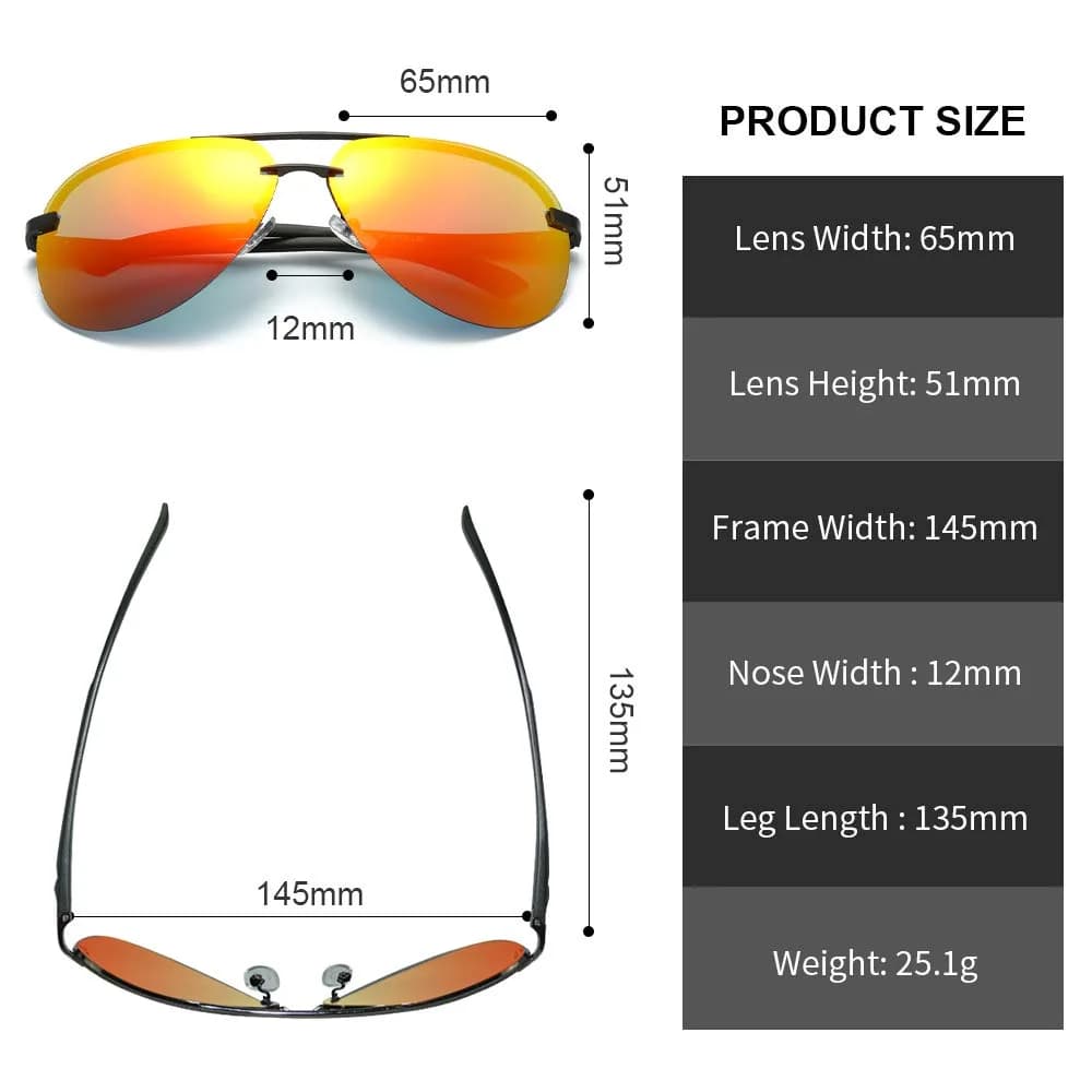 Fishingtours Classic Orange Aviator Sunglasses for Men & Women | 65mm Lens Width - view 4