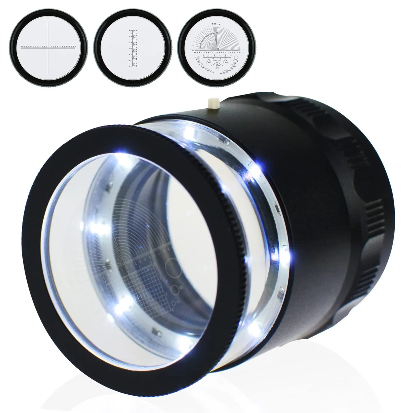 DANOPLUS 10X Jewelry Magnifier with LED Light & Glass Scale Chart | 25mm Field of View, Adjustable Focus — 4 Glass Scale Chart