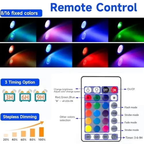 SHOYO Color Changing Pond Lights 3-Pack | Submersible RGB LED Spotlights with Timer & Remote thumbnail 4