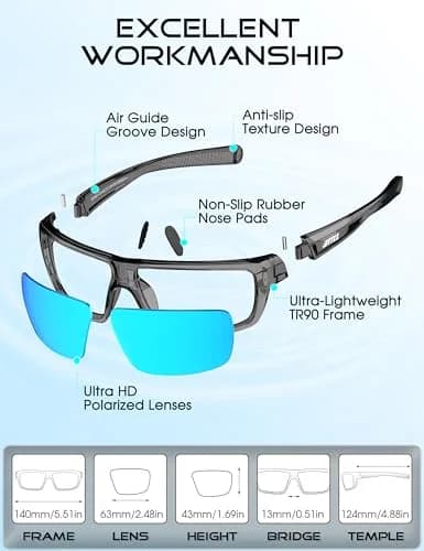 ATTCL Polarized Sunglasses Men Wrap Around UV400 TR90 Frame 63mm Lens | Driving Fishing Sports thumbnail 6