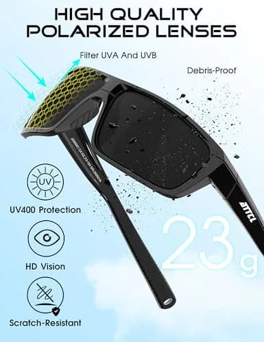 ATTCL Polarized Sunglasses Men TR90 Wrap Around UV400 Fishing Sports Rectangular 63mm Lens Width thumbnail 4