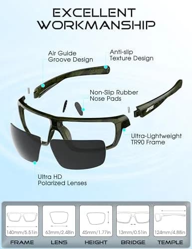 ATTCL Polarized Sunglasses Men Wrap Around UV400 Fishing Sports | TR90 Frame, 63mm Lens Width thumbnail 6
