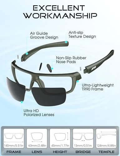 ATTCL Polarized Sunglasses for Men, TR90 Wrap Around UV400, 63mm Lens Width | Fishing Sports thumbnail 8