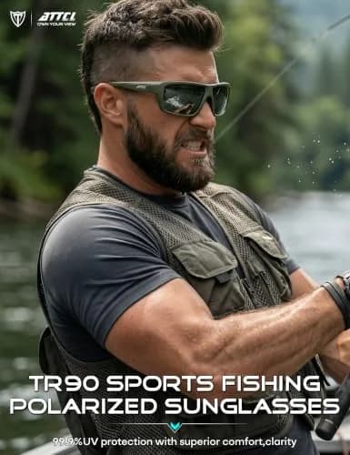 ATTCL Polarized Sunglasses for Men, TR90 Wrap Around UV400, 63mm Lens Width | Fishing Sports thumbnail 3