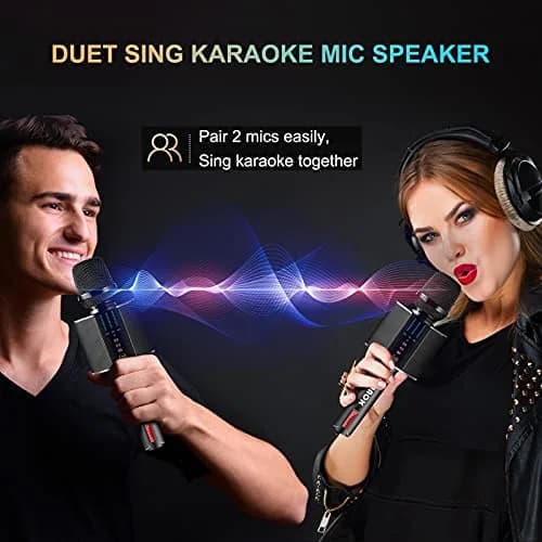 BONAOK G50 Wireless Bluetooth Karaoke Microphone with 26W Stereo Speakers, Rechargeable Mic for PC/Smartphone, Black | Dual Karaoke Functionality thumbnail 4