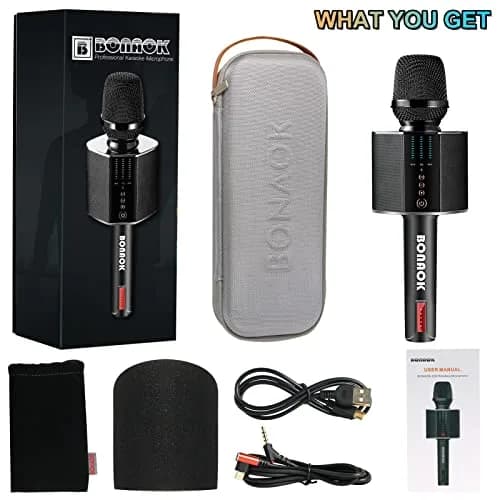 BONAOK G50 Wireless Bluetooth Karaoke Microphone with 26W Stereo Speakers, Rechargeable Mic for PC/Smartphone, Black | Dual Karaoke Functionality thumbnail 7