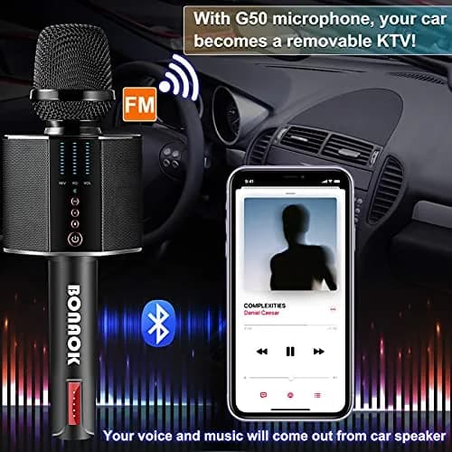 BONAOK G50 Wireless Bluetooth Karaoke Microphone with 26W Stereo Speakers, Rechargeable Mic for PC/Smartphone, Black | Dual Karaoke Functionality thumbnail 3