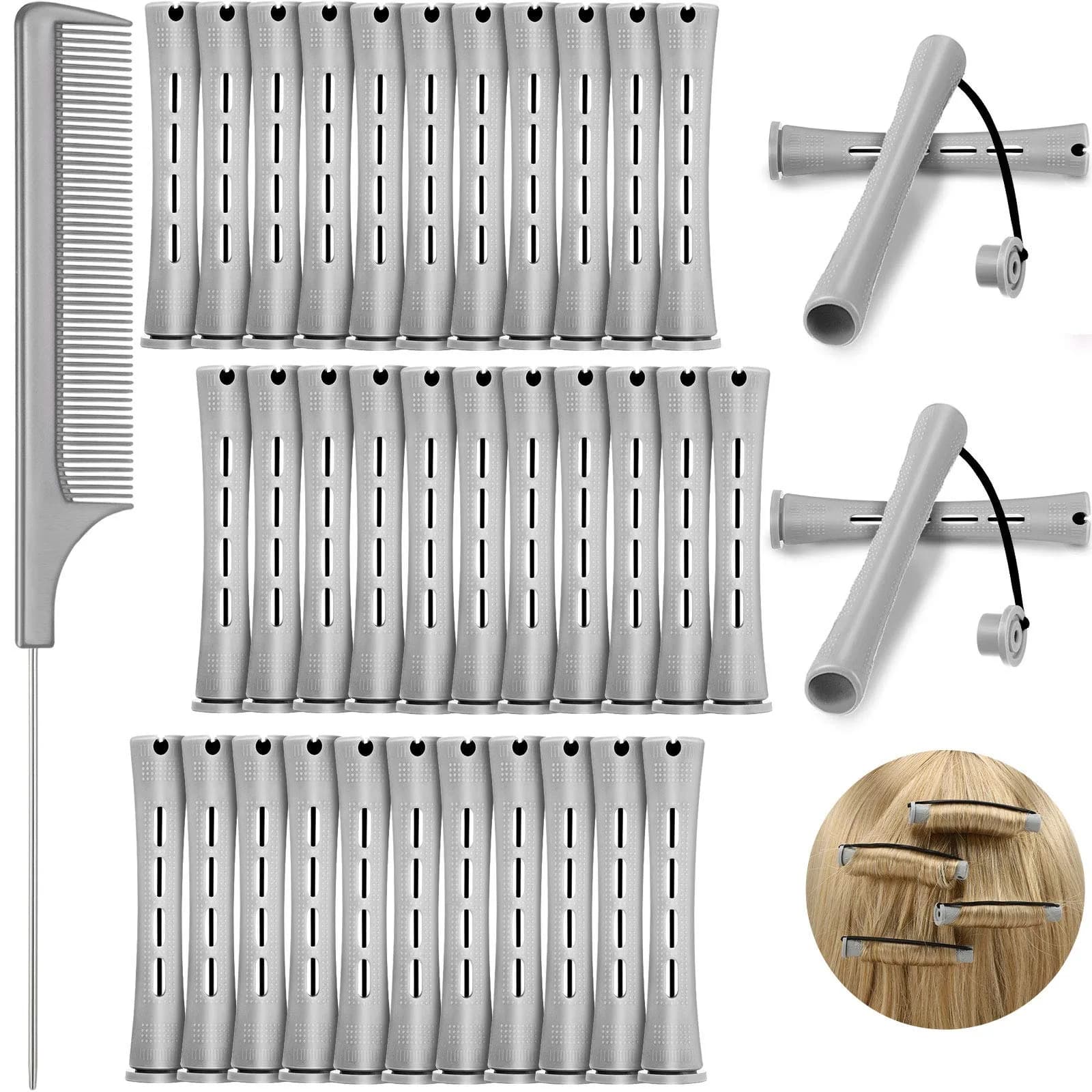 WILLBOND Hair Perm Rods 36 Pcs, Gray, 0.59 Inch | Easy Curling, Safe & Reusable