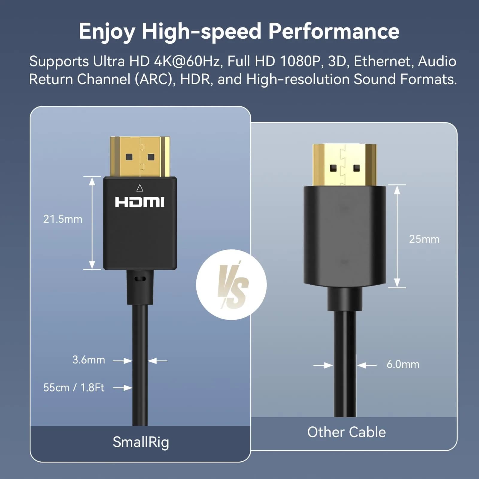 SmallRig Ultra-Slim HDMI Cable 55cm (1.8ft) | 4K@60Hz High Speed Data Transfer - view 2