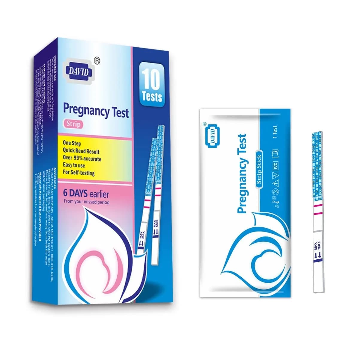 DAVID Pregnancy Test Strips, HCG Urine Test Kit, 10 Count | Early Detection & Accurate Results