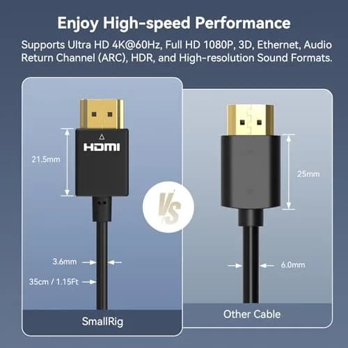 SMALLRIG Ultra-Slim HDMI Cable 35cm (1.15ft) | 4K@60Hz HDMI 2.0 Cord for Cameras, Monitors, Gimbals thumbnail 2