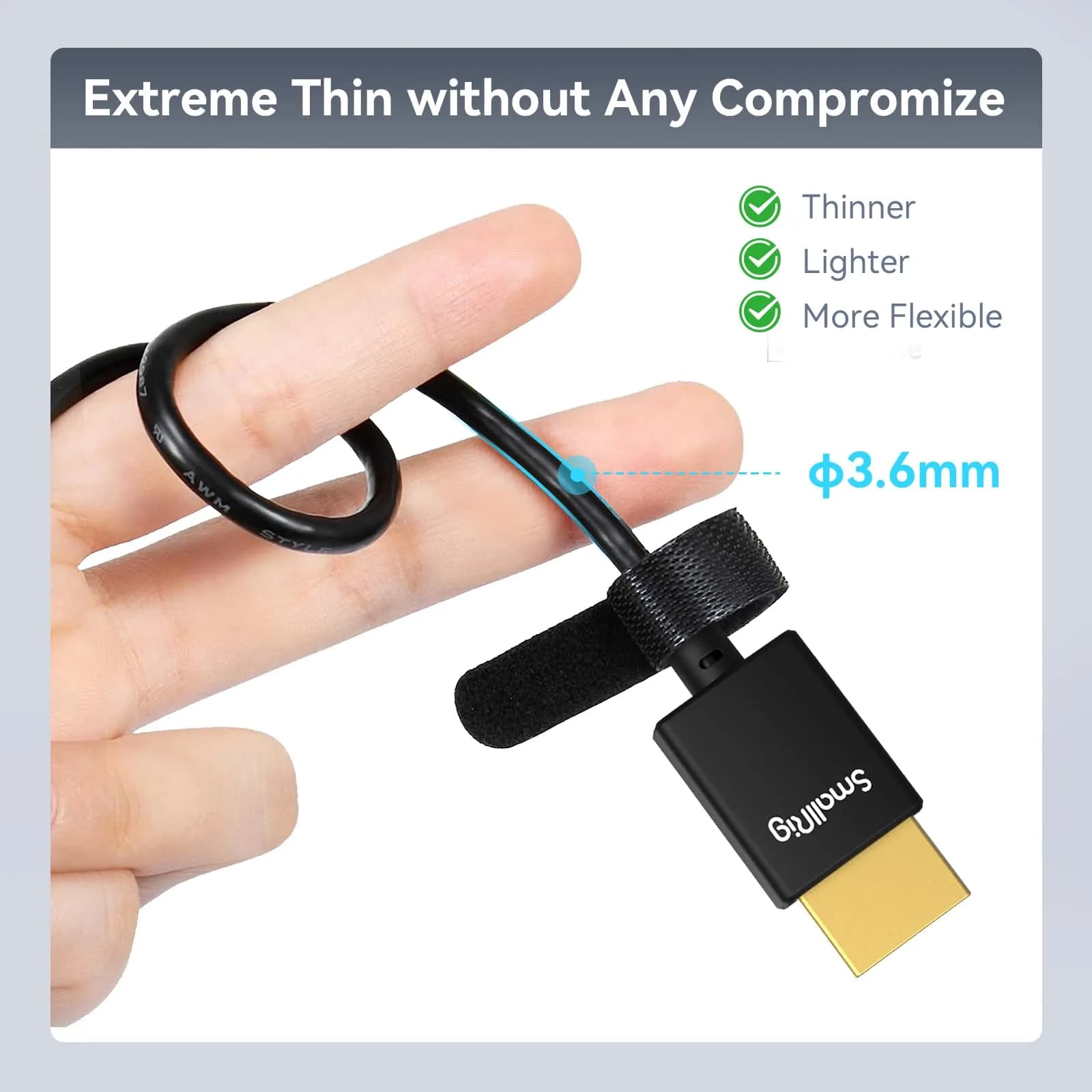 SMALLRIG 35cm Ultra Thin HDMI Cable (A to A) - 4K 60Hz Micro to Full HDMI Cord - view 4