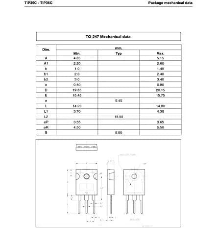 CHANZON TIP36C PNP Power BJT Bipolar Junction Transistor | High Gain, TO-247, 100V, 25A thumbnail 7