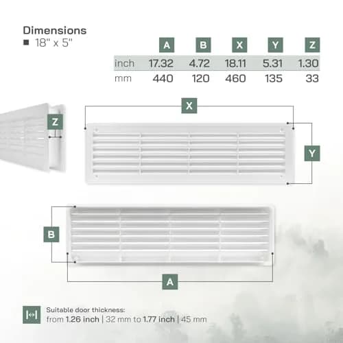 Vent Systems White Plastic Door Air Vent Cover Grill 45cm (18" x 5") | Improves Airflow Between Rooms thumbnail 2