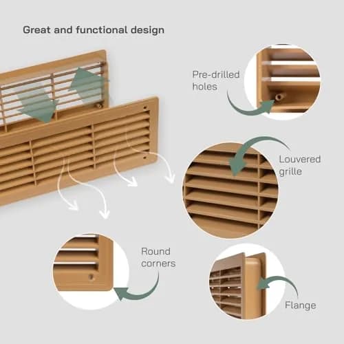 Vent Systems 18" x 5" Plastic Wood Color Door Air Vent Cover | 46cm x 13.5cm Louvered Register Grille for Interior Doors thumbnail 3