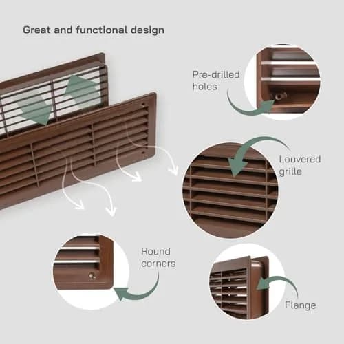 Vent Systems 18" x 5" Dark Brown Plastic Door Air Vent Cover | Louvered Ventilation Grill for Home, Cabinet, Furniture, Bathroom, Garage thumbnail 3