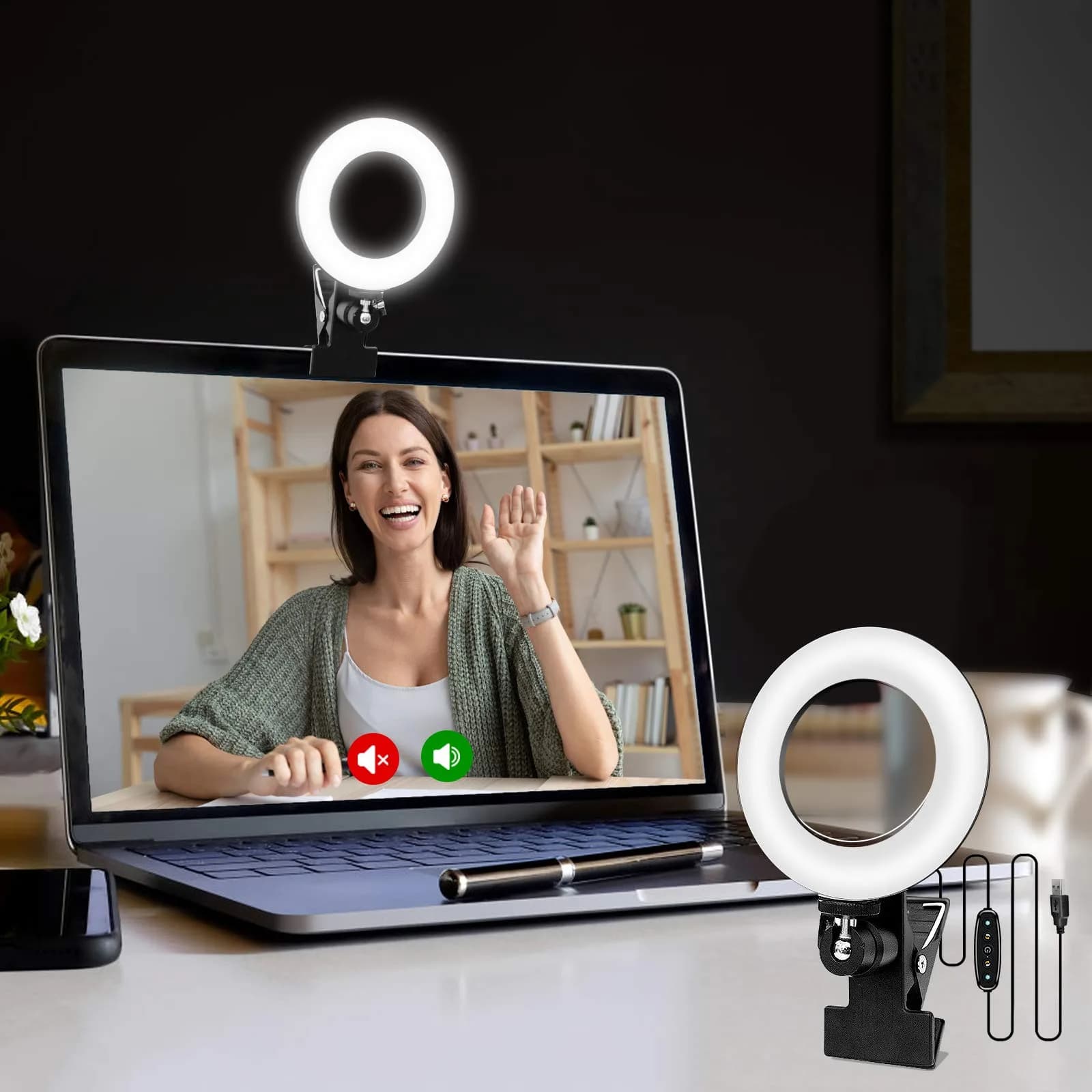 Cyezcor Video Conference Lighting Kit with Monitor Clip | 3200K-6800K Adjustable Light | 10W Brightness - main product image