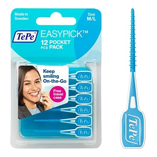 TePe EasyPicks Dental Floss Picks M/L, Blue, 12 Count | Silicone Coated for Gentle Plaque Removal thumbnail 1
