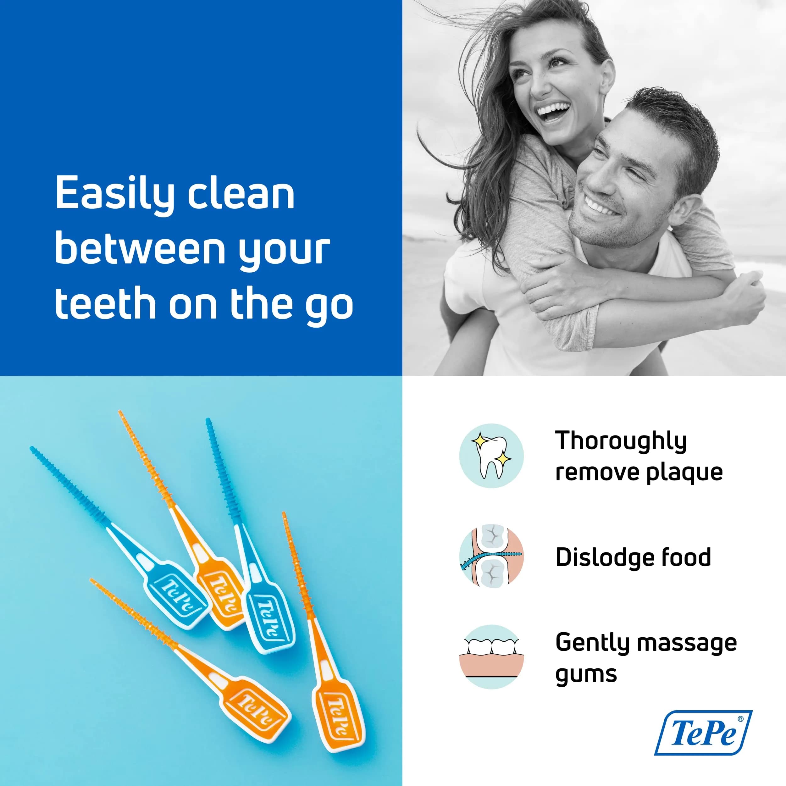 TePe EasyPicks Dental Floss Picks M/L, Blue, 12 Count | Silicone Coated for Gentle Plaque Removal - view 2