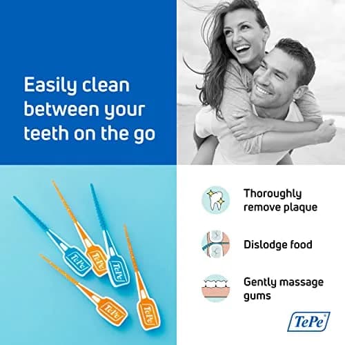TePe EasyPicks Dental Floss Picks M/L, Blue, 12 Count | Silicone Coated for Gentle Plaque Removal thumbnail 2
