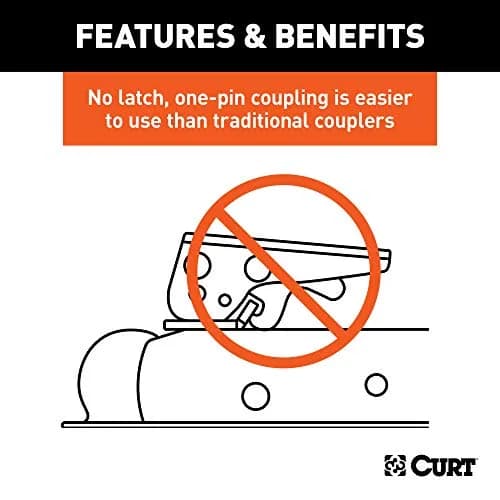 CURT QuickPin No-Latch Trailer Coupler for 2-Inch Hitch Ball | Hassle-Free Towing, SAE J684 Rated thumbnail 4