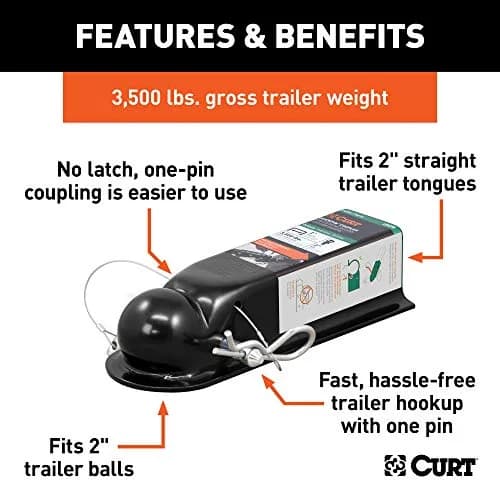 CURT QuickPin No-Latch Trailer Coupler for 2-Inch Hitch Ball | Hassle-Free Towing, SAE J684 Rated thumbnail 3