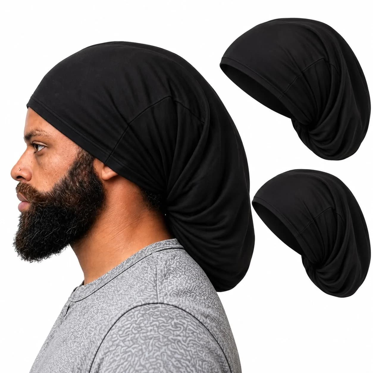 KLY Groups Loc Cap 2 Pack, Regular Spandex Dread Cap for Dreadlocks | Snug Fit for Shoulder-Length Locs, Starter Locs, Braids & Twists — Black