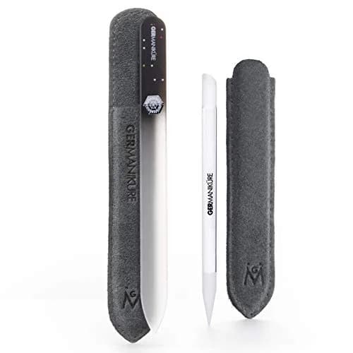 GERmanikure Glass Nail File & Cuticle Pusher Duo, Black | Handcrafted Czech Glass for Natural Nails thumbnail 1
