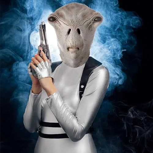 AQKILO Alien Mask Full Head Costume for Halloween & Sci-Fi Events | Adult Unisex Gray Latex Mask thumbnail 2