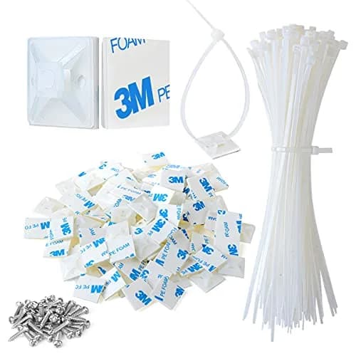 XHF White 200-Piece Cable Tie Mounts with 8" Ties & Screws | Strong Adhesive for Cable Management thumbnail 1